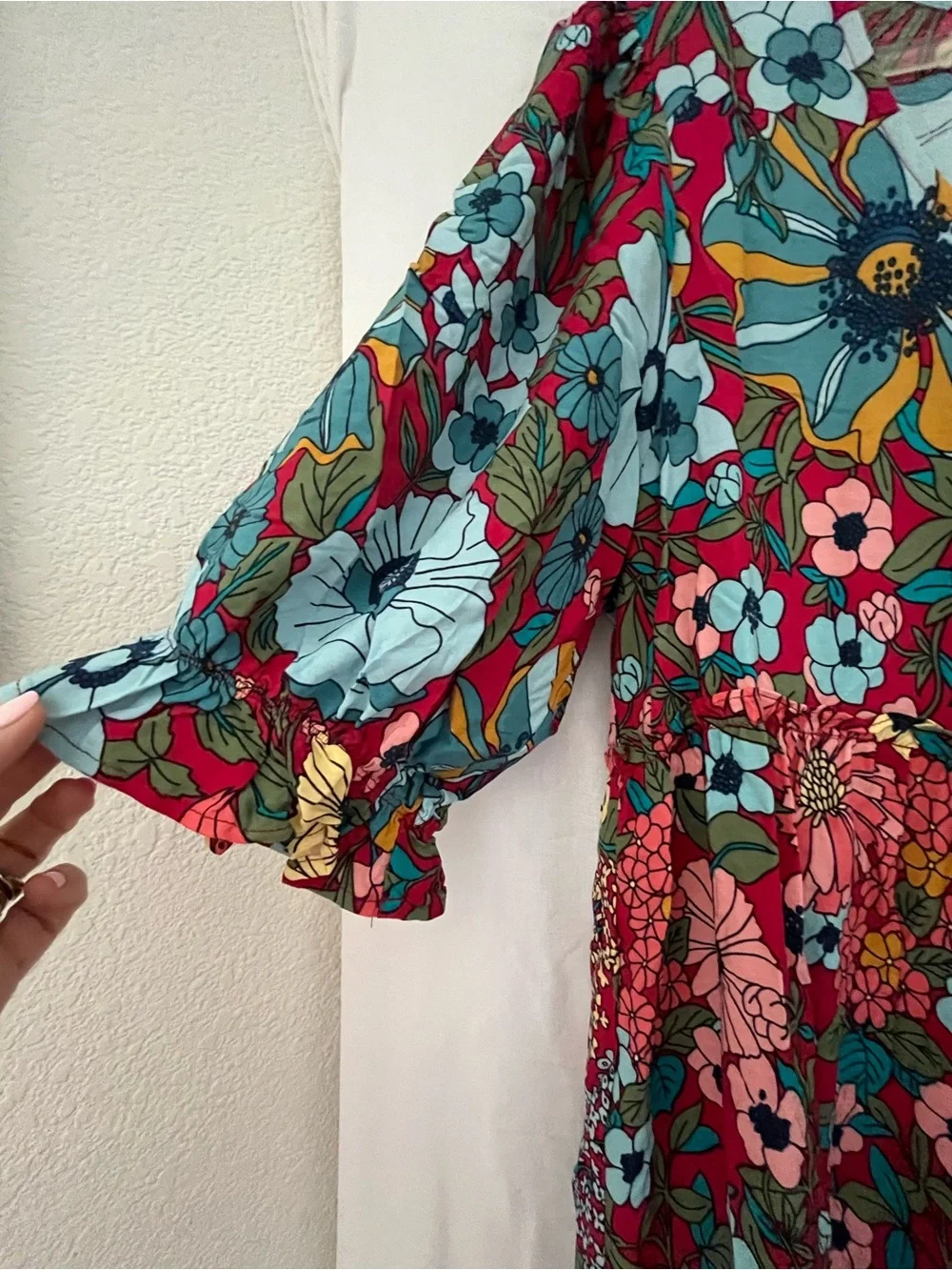 NATURAL LIFE Floral Tiered Maxi Dress in Reds,teal and pink - Picture 2 of 4